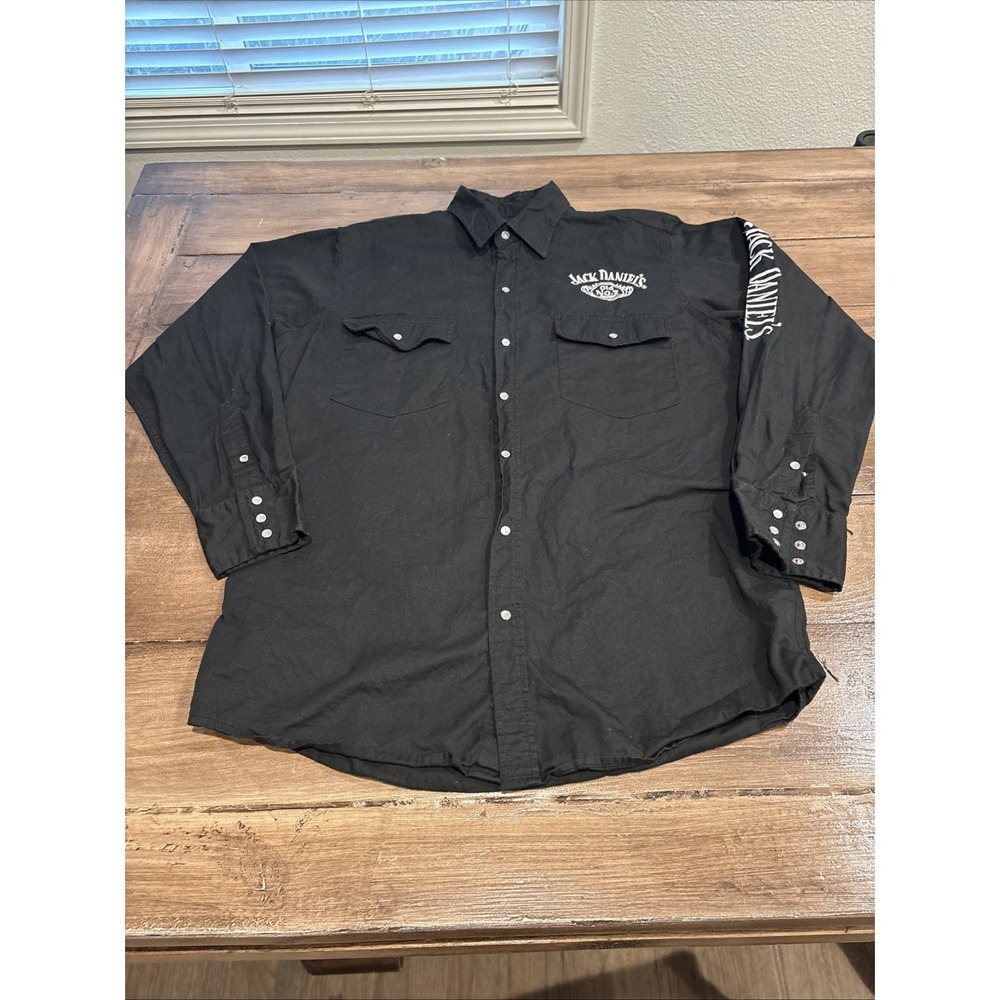 Jack Daniel's Men's Casual Button-Up Pearl Snap Shirt Black Medium Cotton